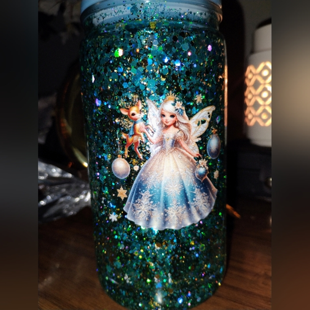 Glittery Fairy Deer Snowglobe Christmas Cup